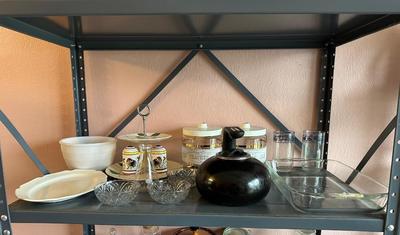 COOKIE & CRACKER JARS, PYREX GLASS BAKING DISH, GLASS BOWLS AND MORE
