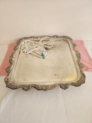 Lot #63 Vintage Silverplate Tray with Heating Element/Warmer Built In