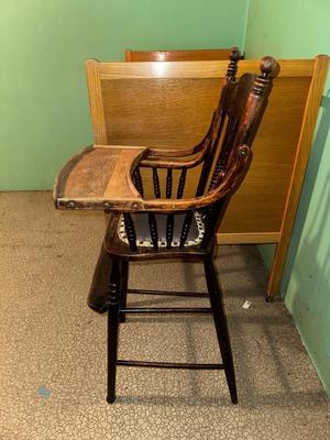 VINTAGE HIGH CHAIR AND BABY CRIB