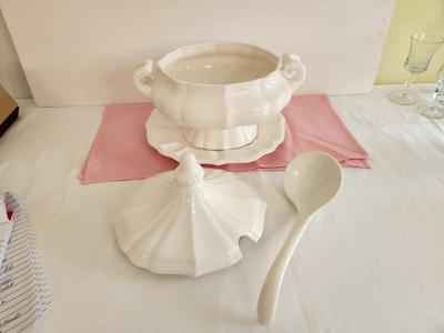 Lot #65 Vintge Tureen with Underplate and Ladle - Japan Sticker