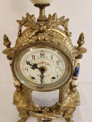 Lot #66 Heavy Brass Antique Reproduction Pendulum Clock with key - works/chimes