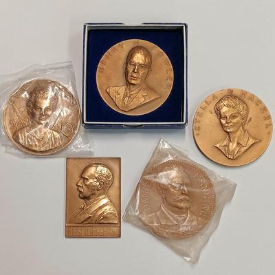 LOT 2: Set of 5 Metal Medallions- Leslie M. Shaw, Stella B. Hackel & More