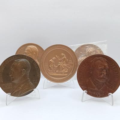 LOT 6: Set of 5 Metal Medallions- Daniel Manning, Charles S. Dewey & More