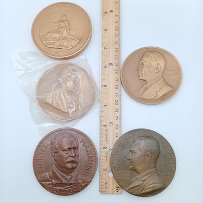LOT 6: Set of 5 Metal Medallions- Daniel Manning, Charles S. Dewey & More