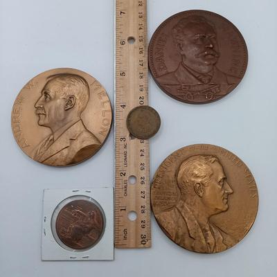 LOT 8: Set of 5 Metal Medallions- Franklin D. Roosevelt, Daniel Manning & More