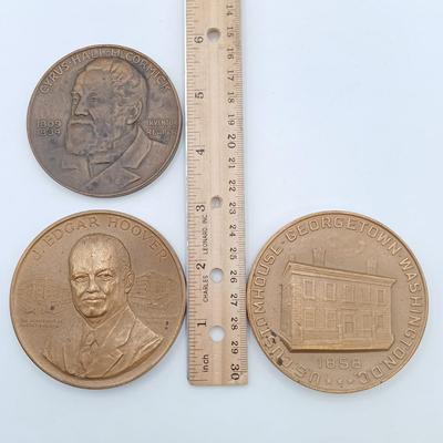 LOT 9: Cyrus McCormick 1931 International Harvester Medal, 1858 US Customhouse Medal & J. Edgar Hoover 1972 Medal