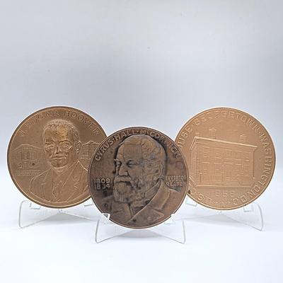 LOT 9: Cyrus McCormick 1931 International Harvester Medal, 1858 US Customhouse Medal & J. Edgar Hoover 1972 Medal