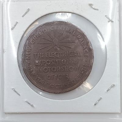 LOT 10: Set of 5 Metal Medallions- Thomas Edison 1913 Electrical Exposition, Wallace and Tiernan & More