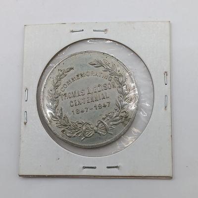 LOT 10: Set of 5 Metal Medallions- Thomas Edison 1913 Electrical Exposition, Wallace and Tiernan & More