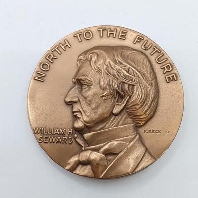 LOT 11: Set of 5 Metal Medallions- Jean Mermoz, Marshal Foch, William H. Seward & More