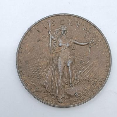 LOT 16: Set of 4 Metal Medallions with Coin Club Plaque- Philadelphia Centennial Exposition, Leslie M. Shaw & More