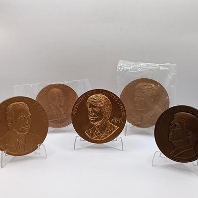 LOT 17: Set of 5 Metal Medallions- Jimmy Carter, Lindbergh Medal of Congress & More