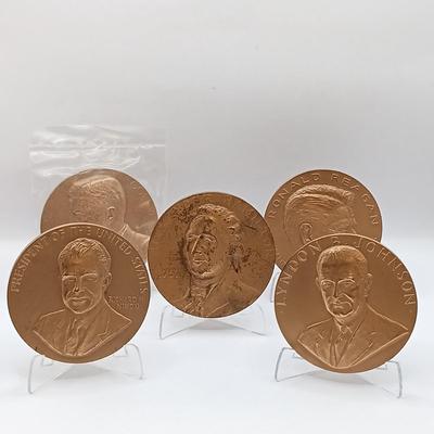 LOT 18: Set of 5 Metal Medallions- Alexander Hamilton, Theodore Roosevelt & More