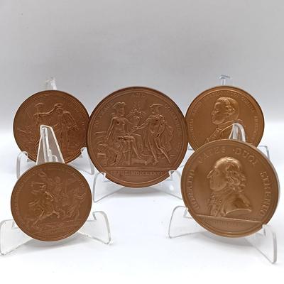 LOT 20: Set of 5 Metal Medallions- Horatio Gates, Nathaniel Green, Diplomatic Medal & More