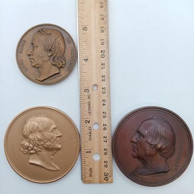 LOT 21: Rogat 1842 Louis Marie Medallion, W.H. Furness Unitarian Society & Louis Agassiz Medallions