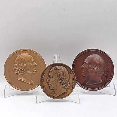 LOT 21: Rogat 1842 Louis Marie Medallion, W.H. Furness Unitarian Society & Louis Agassiz Medallions