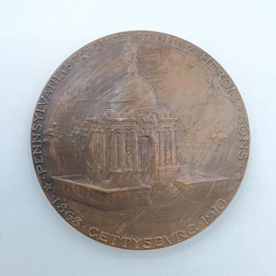 LOT 22: Set of 4 Metal Medallions- Abraham Lincoln, Stone Mountain & PA Monument at Gettysburg 1910