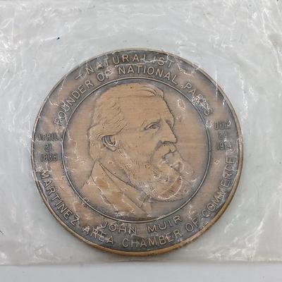 LOT 24: Set of 8 Metal Medallions- John Muir, Public Schools of Buffalo NY, Hugo Eckener & More