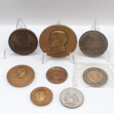 LOT 24: Set of 8 Metal Medallions- John Muir, Public Schools of Buffalo NY, Hugo Eckener & More