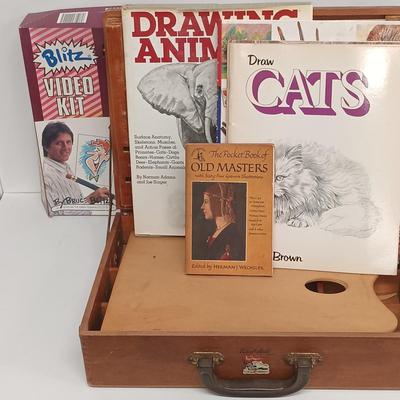 LOT 117: Vintage Sargent Easel-Aide with Blitz How to Draw Cartoons Video Kit and Art Books