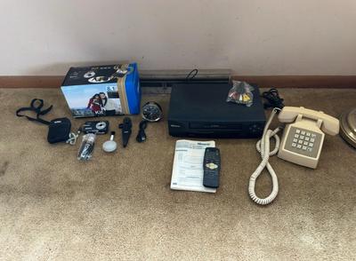 VIVITAR VIVICAM8690, MEMOREX VCR, VINTAGE PHONE AND CLOCKS