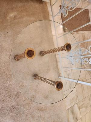 Lot #80 Round Glass Columnar Table - Hollywood Regency