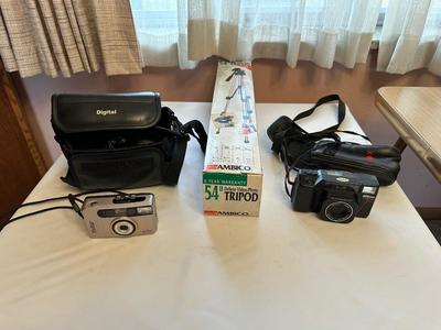 NIKON TELE TOUCH CAMERA, AMBICO 54” DELUXE VIDEO/PHOTO TRIPOD AND VIVITAR 550 PZ DATA BACK CAMERA