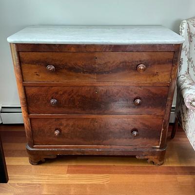 L401 Antique Victorian Marble Top Three Drawer Dresser