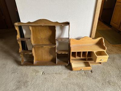 WOODEN WALL MAIL SHELF AND WOOD WALL SHELF
