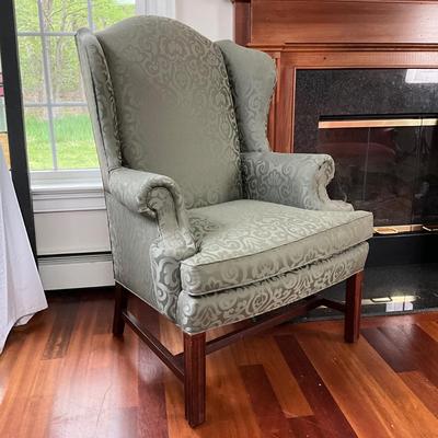 L408 Sherrill Green Upholstered Wingback Chair