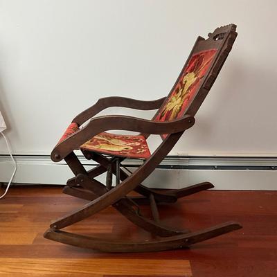 L430 Antique Victorian Eastlake Folding Carpet Rocking Chair
