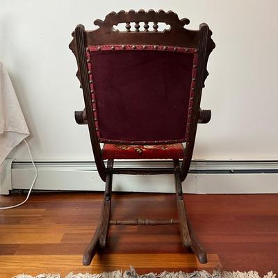 L430 Antique Victorian Eastlake Folding Carpet Rocking Chair