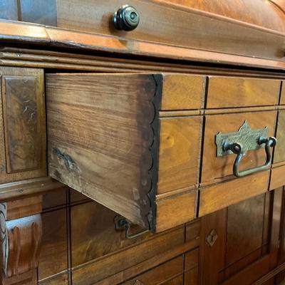 L435 Antique Eastlake Cylinder Carved Secretary Desk