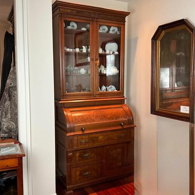 L435 Antique Eastlake Cylinder Carved Secretary Desk