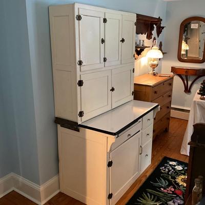 UBB444 Antique White Hoosier Cabinet with Agate Top