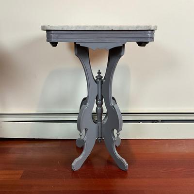 DR454 Antique Victorian Grey Painted Marble Top Table