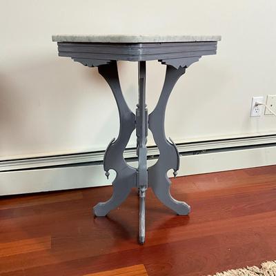 DR454 Antique Victorian Grey Painted Marble Top Table