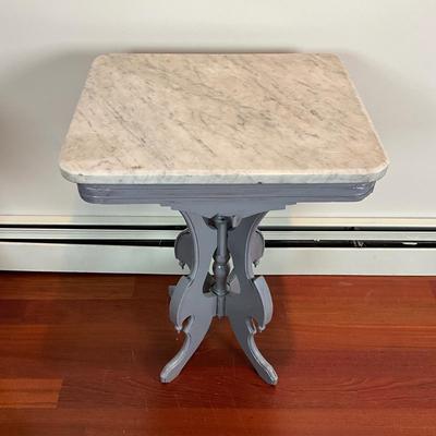 DR454 Antique Victorian Grey Painted Marble Top Table