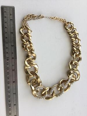 Gold tone chain type faux rhinestones statement necklace