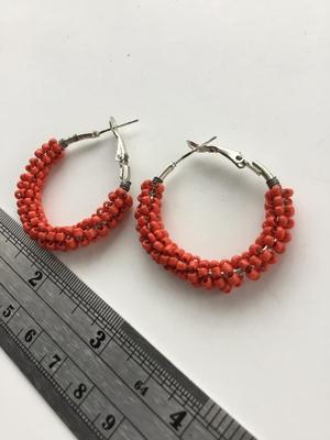 Red beaded fashion hoop earrings