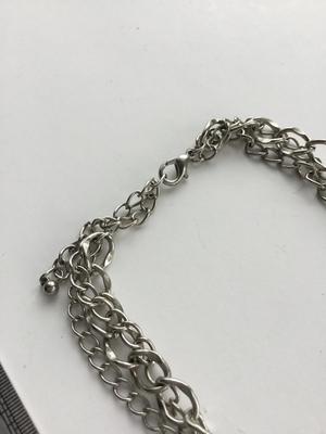 Silver tone blue and red stone type fashion necklace