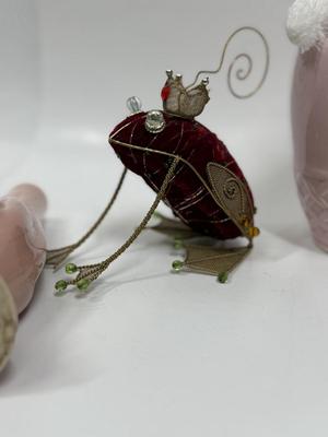 Misc small collectibles lot - USA pottery vase, crystal candle holder, pottery baby bootie,, etc