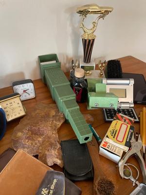 Misc office, glasses, clocks