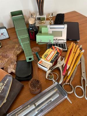 Misc office, glasses, clocks