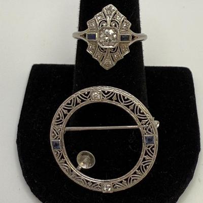 14K White Gold Ring & Pin with Diamonds (ST-HS)