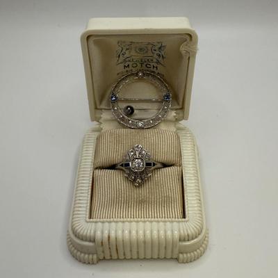14K White Gold Ring & Pin with Diamonds (ST-HS)
