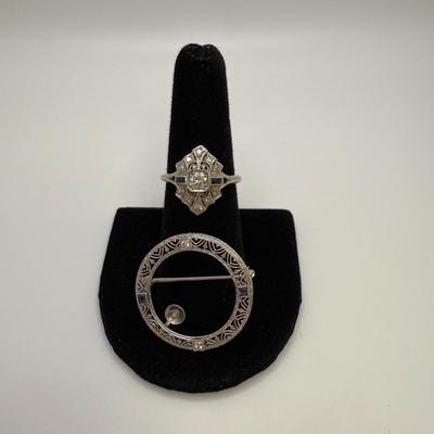 14K White Gold Ring & Pin with Diamonds (ST-HS)