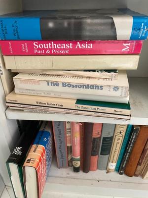 Thee shelves assorted books