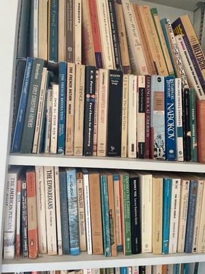 Three shelves of assorted books