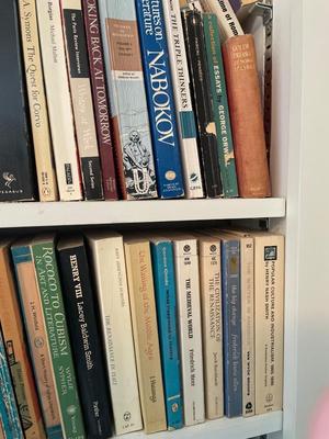 Three shelves of assorted books